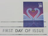 USPS Scott UX279 20c Love Swans First Day of Issue Postal Card -- New