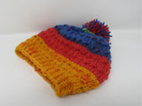 Handcrafted Knitted Hat Textured Pom Pom 100% Acrylic Unisex Kids 0-1 Striped -- New No Tags