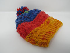 Handcrafted Knitted Hat Textured Pom Pom 100% Acrylic Unisex Kids 0-1 Striped -- New No Tags