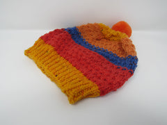 Handcrafted Knitted Hat Textured Pom Pom 100% Acrylic Unisex Kids 2-4 Striped -- New No Tags