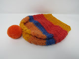 Handcrafted Knitted Hat Textured Pom Pom 100% Acrylic Unisex Kids 2-4 Striped -- New No Tags