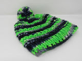 Handcrafted Knitted Hat Seahawks Pom Pom 100% Merino Wool Unisex Kids 4-6 -- New No Tags