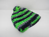 Handcrafted Knitted Hat Seahawks Pom Pom 100% Merino Wool Unisex Kids 4-6 -- New No Tags