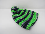 Handcrafted Knitted Hat Seahawks Pom Pom 100% Merino Wool Unisex Kids 4-6 -- New No Tags