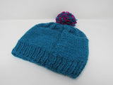 Handcrafted Knitted Hat Teal/Fuchsia Owl 100% Merino Wool Female Kids 4-6 -- New No Tags