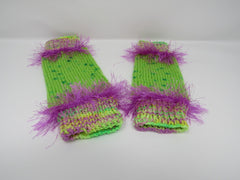 Handcrafted Knitted Legwarmers Green/Violet Fuzzy Female Kids 0-1 Striped -- New No Tags