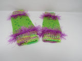 Handcrafted Knitted Legwarmers Green/Violet Fuzzy Female Kids 0-1 Striped -- New No Tags