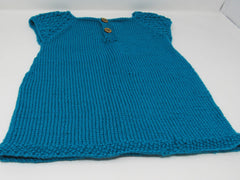 Handcrafted Knitted Sweater Teal Textured Lace Female Kids 6-8 -- New No Tags