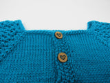 Handcrafted Knitted Sweater Teal Textured Lace Female Kids 6-8 -- New No Tags