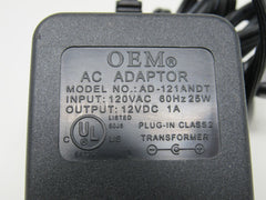 OEM AC Adapter Output 12VDC 1A Input 120VAC 60Hz 25W Plug In Class 2 AD-121ANDT -- Used