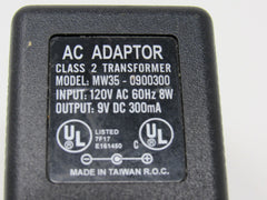 Standard AC Adapter Output 9V DC Input 120 AC 60Hz 8W MW35-0900300 -- Used