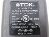 TDK AC Adapter Output 4.5dc Genuine/OEM 60Hz 7W 700mA DCU045070 -- Used