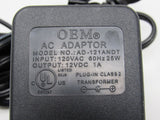 OEM AC Adapter Output 12VDC Input 120A VAC 60Hz 25W 1A AD-121ANDT -- Used