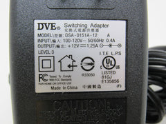 DVE Switching Adapter Output +12V-1.25A Input 100-120V 50/60Hz 0.4A DSA-0151A-12 -- Used