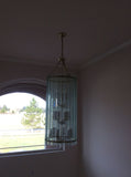 Designer Hanging Light Fixture Chandelier 52in x 18in Clear/Brass Vintage -- Used