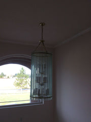 Designer Hanging Light Fixture Chandelier 52in x 18in Clear/Brass Vintage -- Used