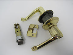 Standard Lever Handle Keyed Entrance Lock Polished Brass -- Used