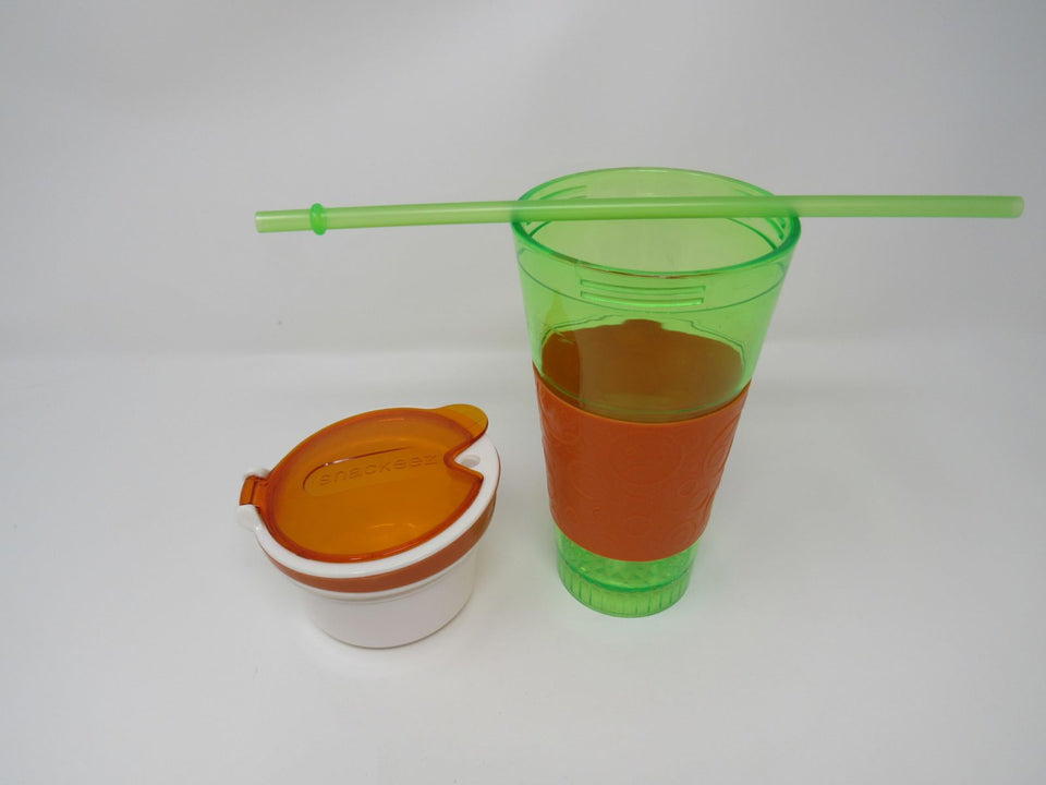Snackeez Tumbler Snack Cup Green/Orange Plastic
