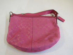 Coach Handbags Shoulder Hobo Purse Pink Fabric Leather A0920-F13115 -- Used