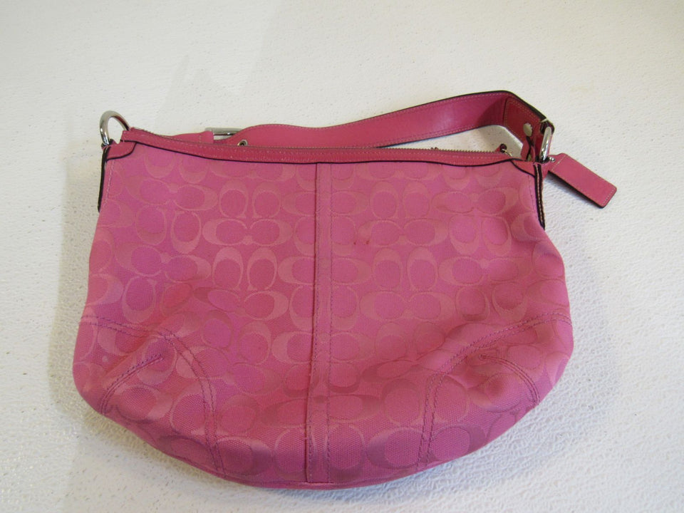Coach Handbags Shoulder Hobo Purse Pink Fabric Leather A0920-F13115