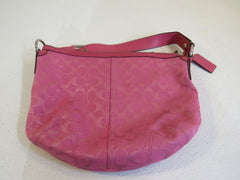 Coach Handbags Shoulder Hobo Purse Pink Fabric Leather A0920-F13115 -- Used