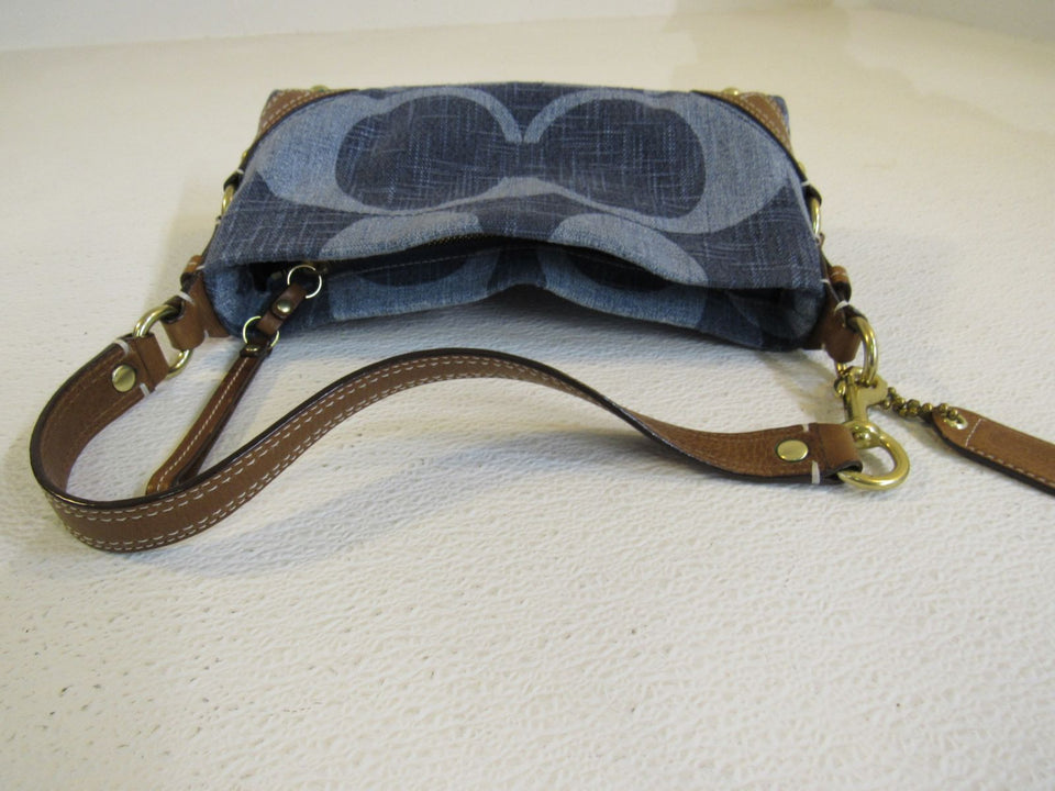 COACH Denim Distressed Leather Shoulder Tote AO773 10793