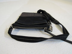 Coach Handbags Crossbody Purse Black & Silver Fabric Leather F06M-10129 -- Used