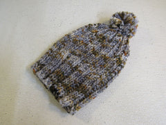 Handcrafted Beanie Hat Brown Gray Rust Pom Pom 100% Merino Female Adult -- New