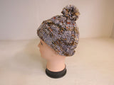 Handcrafted Beanie Hat Brown Gray Rust Pom Pom 100% Merino Female Adult -- New