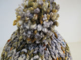 Handcrafted Beanie Hat Brown Gray Rust Pom Pom 100% Merino Female Adult -- New