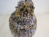 Handcrafted Beanie Hat Brown Gray Rust Pom Pom 100% Merino Female Adult -- New