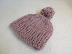 Handcrafted Beanie Hat Dusty Rose Super Bulky Pom Pom 100% Merino Female Adult -- New