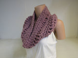 Handcrafted Cowl Dusty Rose Drop Stitch Super Bulky 100% Merino Female Adult -- New
