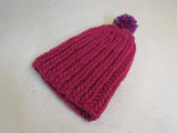 Handcrafted Beanie Hat Raspberry Rib Stitch Super Bulky 100% Merino Female Adult -- New