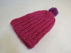 Handcrafted Beanie Hat Raspberry Rib Stitch Super Bulky 100% Merino Female Adult -- New