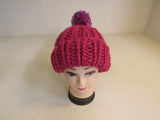 Handcrafted Beanie Hat Raspberry Rib Stitch Super Bulky 100% Merino Female Adult -- New