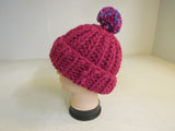 Handcrafted Beanie Hat Raspberry Rib Stitch Super Bulky 100% Merino Female Adult -- New