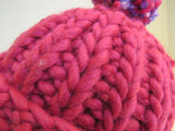 Handcrafted Beanie Hat Raspberry Rib Stitch Super Bulky 100% Merino Female Adult -- New