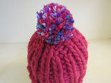 Handcrafted Beanie Hat Raspberry Rib Stitch Super Bulky 100% Merino Female Adult -- New