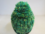 Handcrafted Beanie Hat Green Chartreuse Black Pom Pom 100% Merino Female Adult -- New