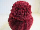 Handcrafted Beanie Owl Hat Cranberry Pom Pom 100% Merino Female Adult -- New