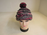 Handcrafted Beanie Hat Multicolored Super Bulky Pom Pom 100% Merino Female Adult -- New