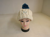 Handcrafted Owl Hat Cream Teal Pom Pom 80% Acrylic 20% Wool Female Adult -- New