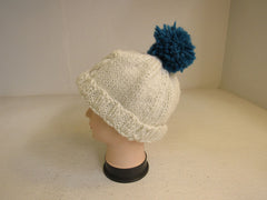 Handcrafted Owl Hat Cream Teal Pom Pom 80% Acrylic 20% Wool Female Adult -- New