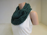 Handcrafted Cowl Forest Green Silver Bulky Drop Stitch 100% Merino Female Adult -- New