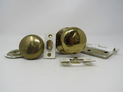 Standard Complete Door Knob Set With Screws And Hinges Polished Brass Vintage -- Used