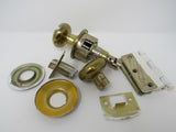 Standard Complete Door Knob Set With Screws And Hinges Polished Brass Vintage -- Used