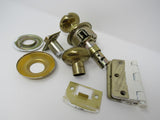 Standard Complete Door Knob Set With Screws And Hinges Polished Brass Vintage -- Used