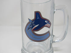 NHL Vintage Clear Beer Stein Mug Vancouver Canucks Glass -- Used