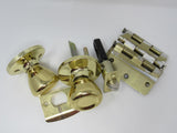 Standard Complete Door Knob Set With Screws And Hinges Polished Brass Vintage -- Used